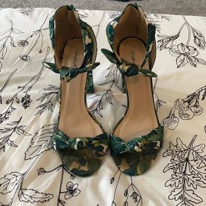 Tropical ankle strap block heels